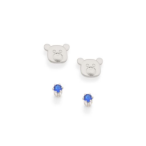 RHODIUM TEDDY BEAR FACE EARRING KIT IN BLUE