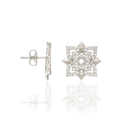 RHODIUM PLATED EARRING WITH ZIRCONIA