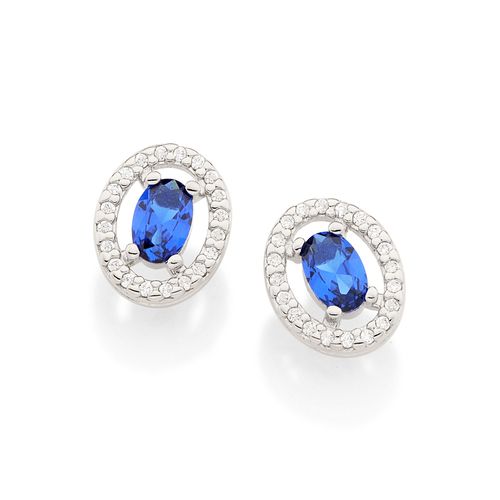 RHODIUM HALO EARRING IN BLUE