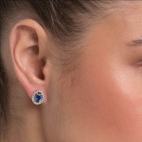 RHODIUM HALO EARRING IN BLUE