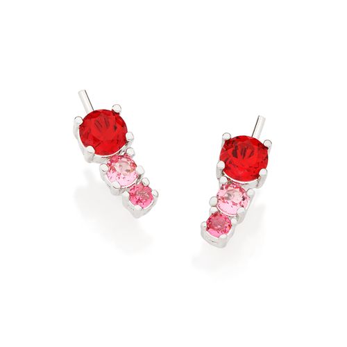 RHODIUM TRIPLE ZIRCONIA EAR CUFF IN RED AND PINK