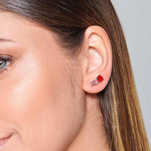 RHODIUM TRIPLE ZIRCONIA EAR CUFF IN RED AND PINK