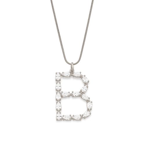 RHODIUM PLATED PENDANT WITH ZIRCONIA-LETTER B