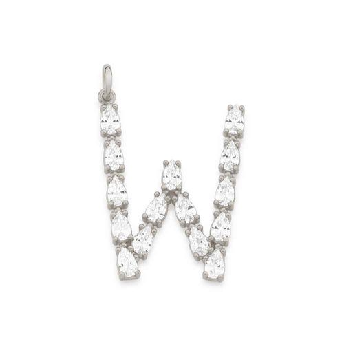 RHODIUM PLATED PENDANT WITH ZIRCONIA-LETTER W
