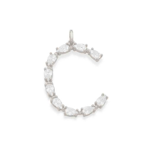 RHODIUM PLATED PENDANT WITH ZIRCONIA-LETTER C