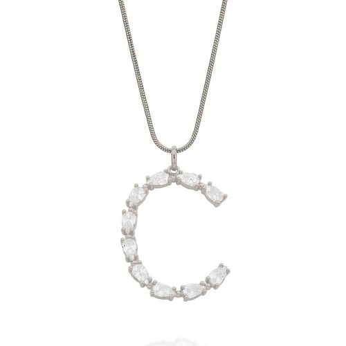 RHODIUM PLATED PENDANT WITH ZIRCONIA-LETTER C