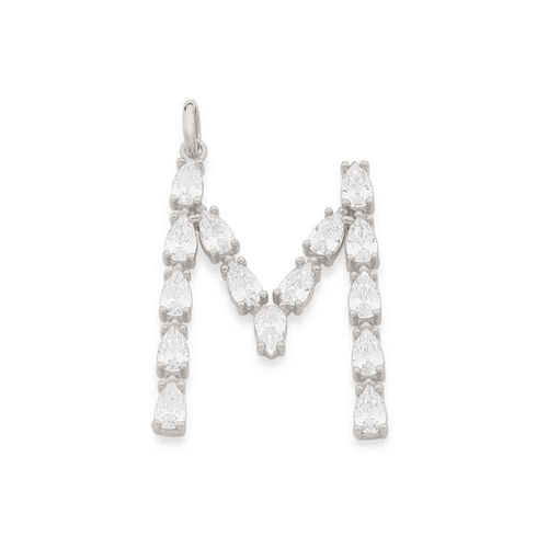 RHODIUM PLATED PENDANT WITH ZIRCONIA-LETTER M