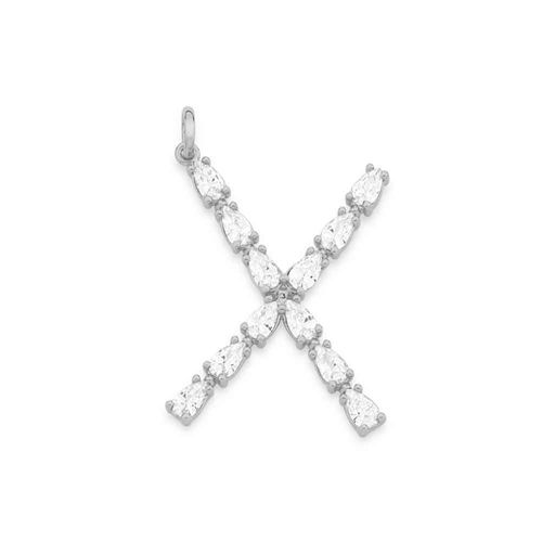 RHODIUM PLATED PENDANT WITH ZIRCONIA-LETTER X