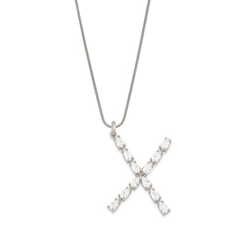 RHODIUM PLATED PENDANT WITH ZIRCONIA-LETTER X