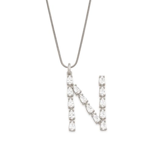 RHODIUM PLATED PENDANT WITH ZIRCONIA-LETTER N