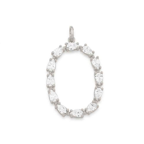 RHODIUM PLATED PENDANT WITH ZIRCONIA-LETTER O