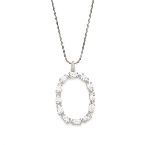 RHODIUM PLATED PENDANT WITH ZIRCONIA-LETTER O