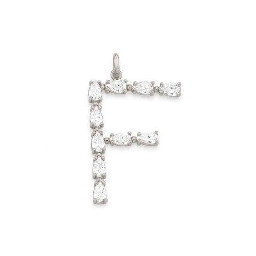 RHODIUM PLATED PENDANT WITH ZIRCONIA-LETTER F