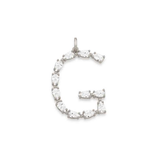 RHODIUM PLATED PENDANT WITH ZIRCONIA-LETTER G