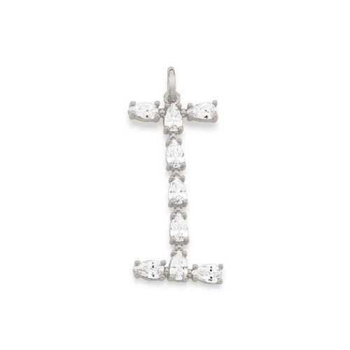 RHODIUM PLATED PENDANT WITH ZIRCONIA-LETTER I