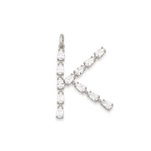 RHODIUM PLATED PENDANT WITH ZIRCONIA-LETTER K
