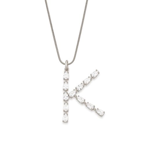 RHODIUM PLATED PENDANT WITH ZIRCONIA-LETTER K