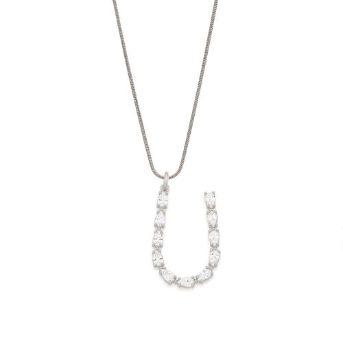 RHODIUM PLATED PENDANT WITH ZIRCONIA-LETTER U