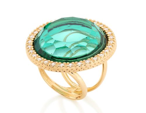 GOLD RING WITH CRYSTAL AND ZIRCONIA