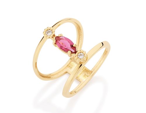 GOLD RING WITH CRYSTAL AND ZIRCONIA