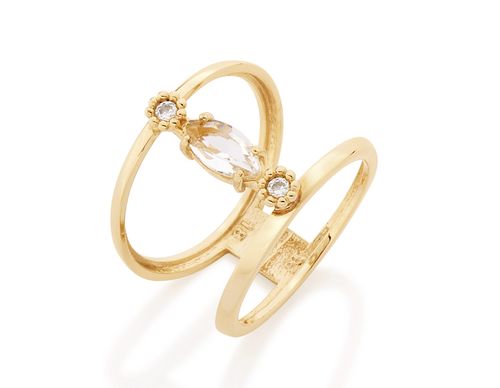 GOLD RING WITH CRYSTAL AND ZIRCONIA