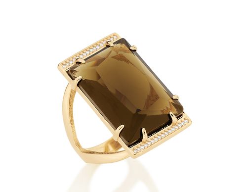 GOLD RING WITH CRYSTAL AND ZIRCONIA