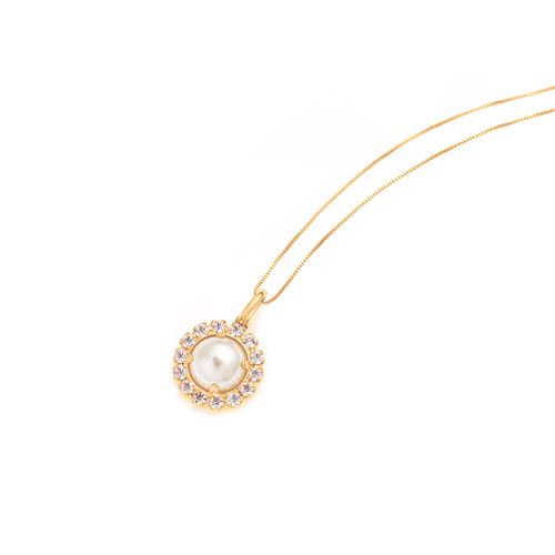 GOLD PENDANT WITH PEARL AND CRYSTAL