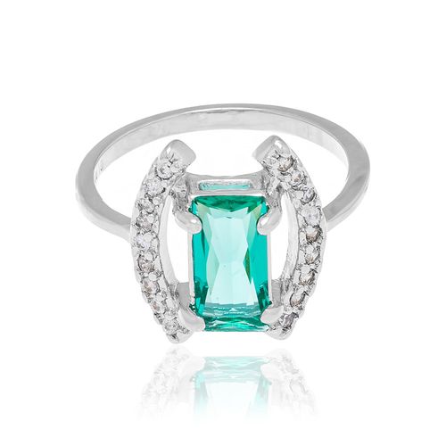 RHODIUM PLATED RING WITH CRYSTAL AND ZIRCONIA