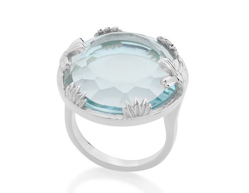 RHODIUM PLATED RING WITH CRYSTAL