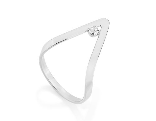 RHODIUM PLATED RING WITH CRYSTAL