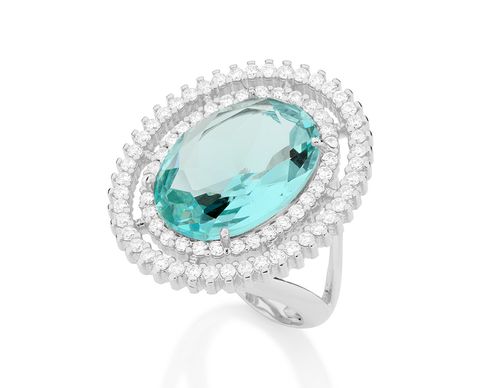 RHODIUM PLATED RING WITH CRYSTAL AND ZIRCONIA
