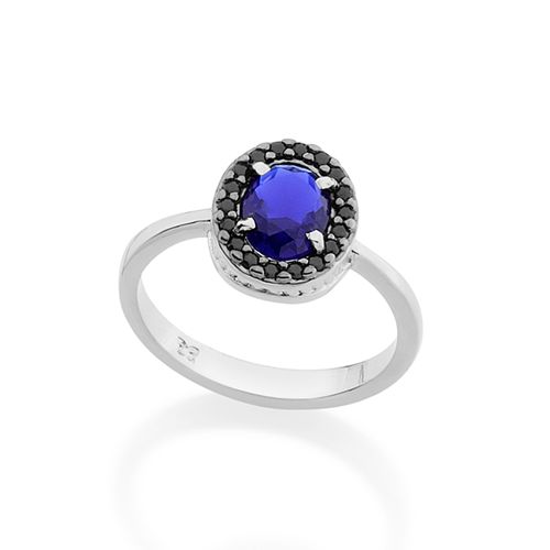 RHODIUM PLATED RING WITH CRYSTAL AND ZIRCONIA