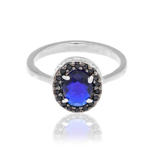 RHODIUM PLATED RING WITH CRYSTAL AND ZIRCONIA