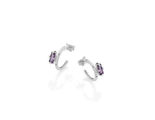RHODIUM PLATED EARRING WITH CRYSTAL AND ZIRCONIA