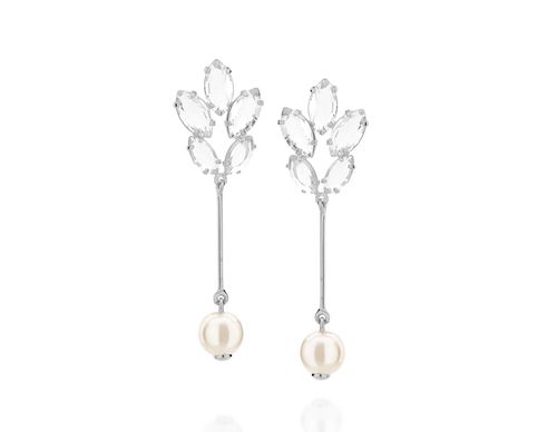RHODIUM PLATED EARRING WITH CRYSTAL AND ZIRCONIA