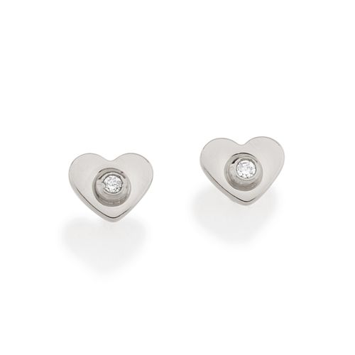 RHODIUM TINY STUDDED HEART STUD EARRINGS