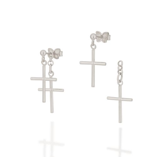 RHODIUM DANGLY CROSS EARRING