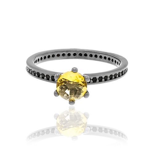 BLACK RHODIUM RING WITH CRYSTAL AND ZIRCONIA