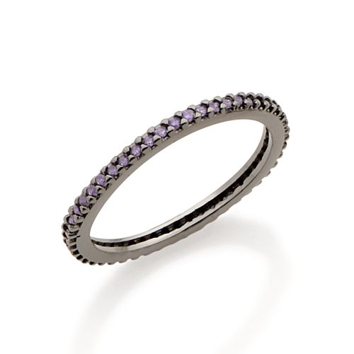 BLACK RHODIUM STUDDED SKINNY RING IN PURPLE