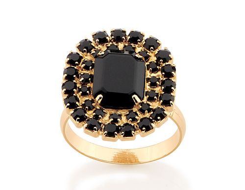GOLD RING WITH CRYSTAL AND STONE