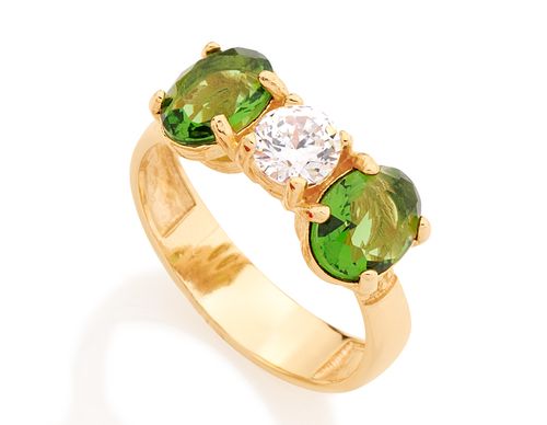 GOLD RING WITH CRYSTAL AND ZIRCONIA