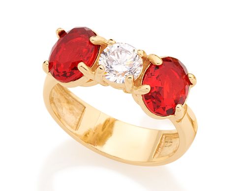 GOLD RING WITH CRYSTAL AND ZIRCONIA