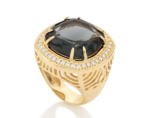 GOLD RING WITH CRYSTAL AND ZIRCONIA