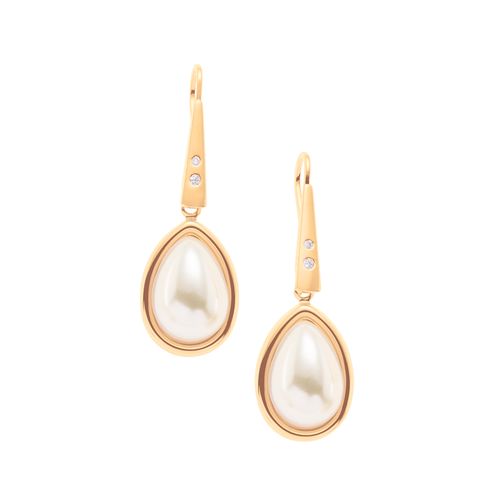 GOLD EARRING WITH PEARL AND CRYSTAL