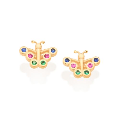 GOLD COLORFUL BUTTERFLY STUD EARRING
