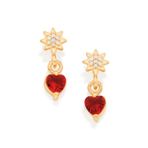 GOLD RED HEART DANGLY EARRING
