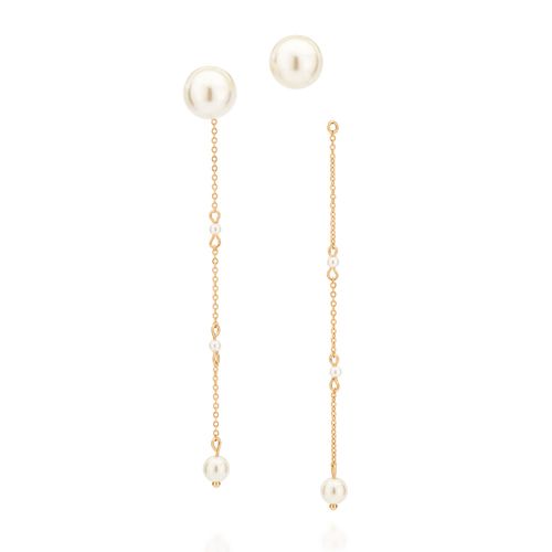 GOLD BIG PEARL DANGLY EARRINGS