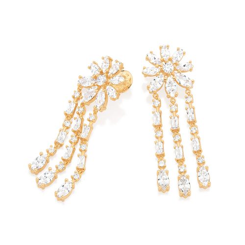 GOLD WEDDING FLOWERS DANGLY EARRINGS