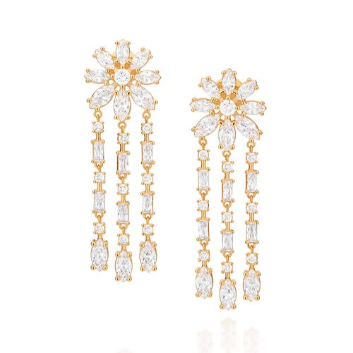 GOLD WEDDING FLOWERS DANGLY EARRINGS