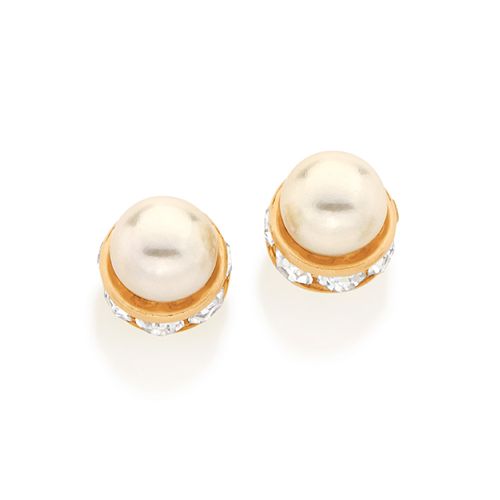 GOLD EARRING WITH PEARL AND CRYSTAL